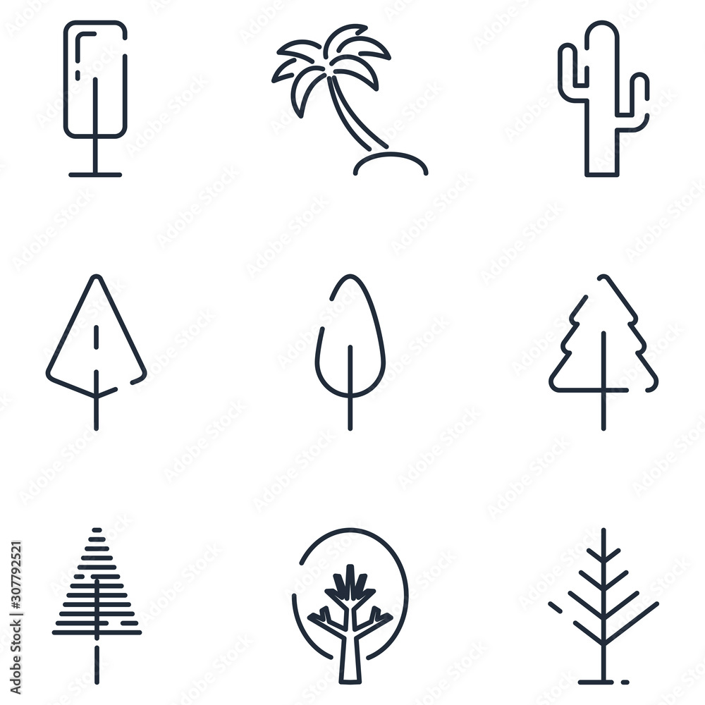Aufkleber Tree set icon template color editable. Tree pack symbol vector sign isolated on white background icons vector illustration for graphic and web design.