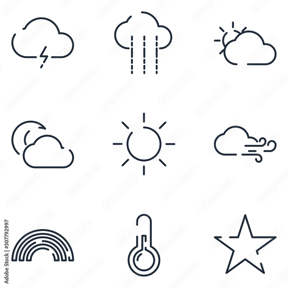 Leinwandbilder weather set icon template color editable. wind, blizzard, sun, rain and more symbol vector sign isol