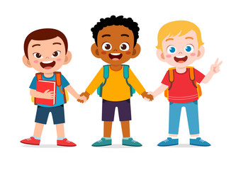 Fototapeta premium happy cute kids boys ready to go to school