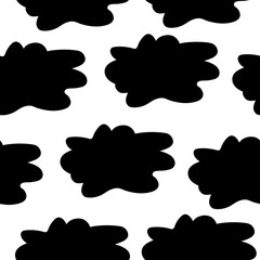 Abstract seamless pattern with black hand drawn spots on white background. Vector illustration.