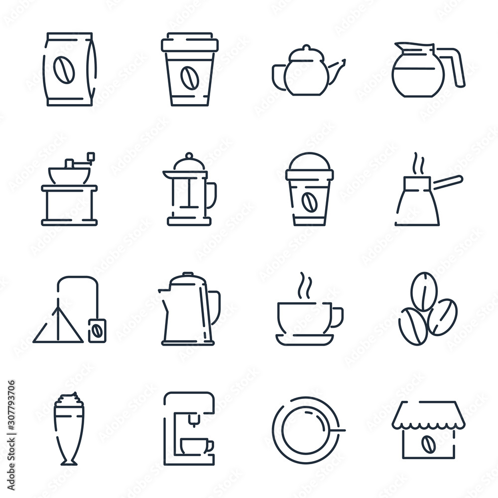 Poster Coffee set icon template color editable. Coffee pack symbol vector sign isolated on white background icons vector illustration for graphic and web design.