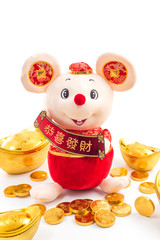 Gold COINS, gold ingot and mascot for the year of the rat