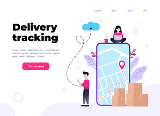Online delivery service concept, online order tracking, shipment and delivery, Online Cargo Tracking Delivery, vector illustration for web landing page, ui, mobile app, banner template.