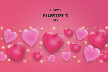 Illustration of valentine day greeting card. background made by red and pink hearts with decoration.