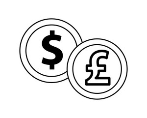 dollar and sterling pound coins icons