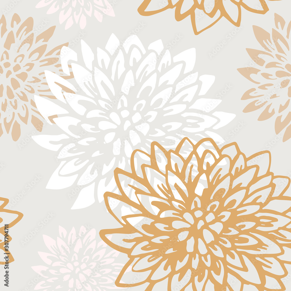 Wall mural abstract chrysanthemum flowers seamless pattern.