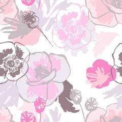 Abstract poppy flower seamless pattern