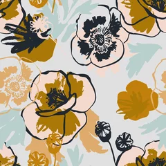 Wall murals Poppies Abstract poppy flower seamless pattern in pastel golden colors