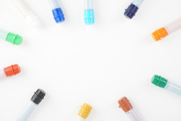 water colour tubes on a drawing art paper