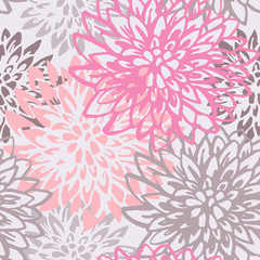 Abstract chrysanthemum flowers seamless pattern in blush pink colors