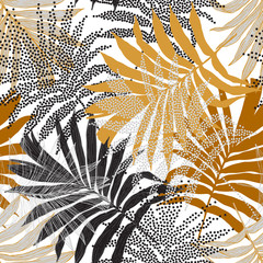 Naklejki  Ręcznie rysowane sylwetki, grafika liniowa, pół tony liści palmowych tła dla tekstyliów, tkanin, tapet