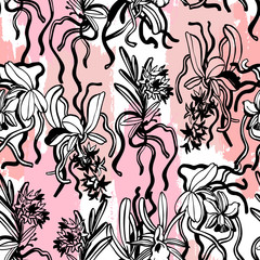 Unusual orchid flowers seamless pattern.