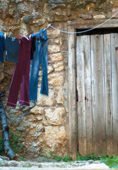 clothes hanging on the wall