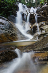 Beautiful waterfall view in the jungle. Long exposure image of water