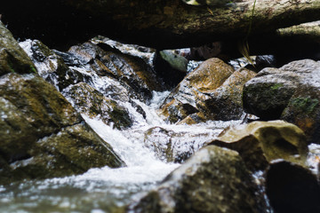 Naklejka na ściany i meble Beautiful waterfall view in the jungle. Long exposure image of water