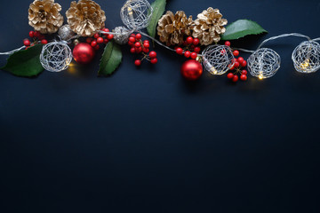 christmas decoration on black backgroundand and place for your text