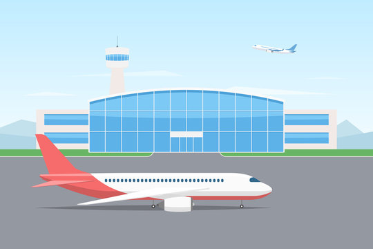 Airplane and airport building