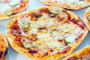 Italian Pizza Margherita Margarita with tomato and Mozzarella cheese. close up.