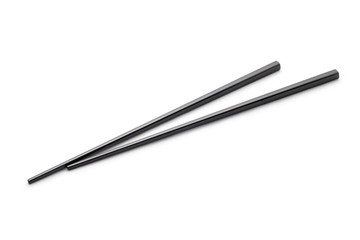 Metal black chopsticks isolated on white background