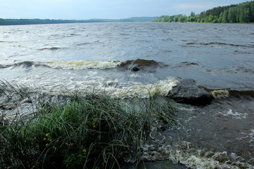 River Daugava near the town of Staburags, Sunny Day, big wind and wawes.Latvia