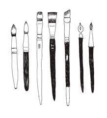 Hand drawn art tools and supplies set