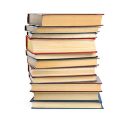 Collection of different books isolated on white