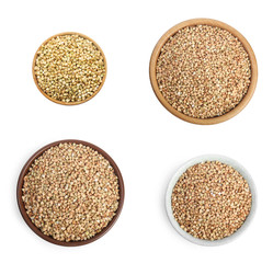 Set of green buckwheat isolated on white, top view