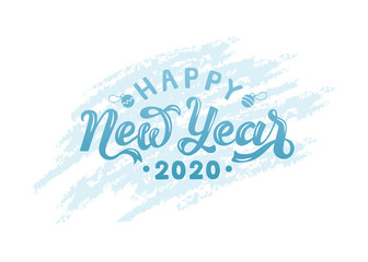 Naklejka na ściany i meble Happy 2020 New Year. Holiday vector illustration with lettering composition. Lettering typography poster. EPS 10