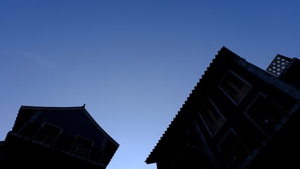 China Architecture Style silhouette and clear blue sky in morning time.
