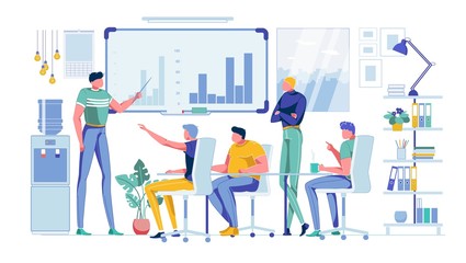 Business Group Meeting at Conference Hall Cartoon