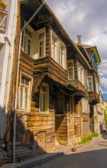 Fototapeta na wymiar Traditional old wooden houses in the Balat district of Istanbul