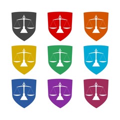 Silhouette of justice scales color icon set isolated on white background
