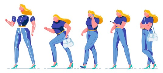 Flat Woman Character Constructor for Animation.
