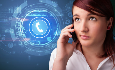 Young person talking on the phone with calling concept