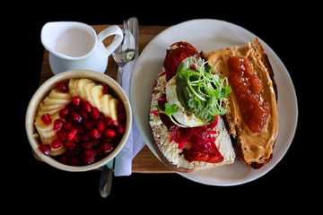 Healthy breakfast toast with fruits