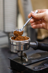Coffee machine preparing fresh coffee
