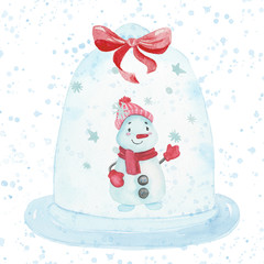 Cute watercolor hand drawn christmas set for making cards, wrapping paper and scrapbooking. Christmas greeting card. New Year's mice, gifts in their own design.