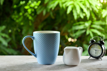 Hot coffee in the morning with nature and fresh air.