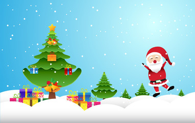 Merry christmas, Santa Claus standing in the snow, winter landscape,vector design