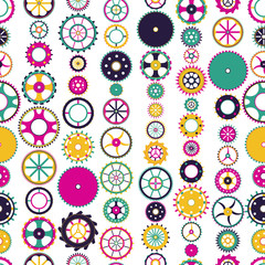 Seamless pattern with collection of gears. Colorful mechanical background. Vector illustration
