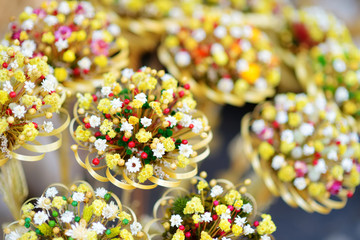 Traditional Lithuanian Easter palms known as verbos sold on Easter market in Vilnius, Lithuania