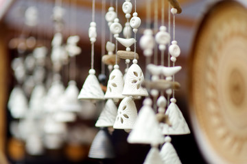 Colorful ceramic decorations sold on Easter market in Vilnius, Lithuania