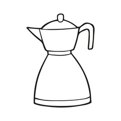 Single hand drawn coffee maker moka pot. In doodle style, black outline isolated on a white background. Cute element for card, social media banner, stickers. Vector illustration