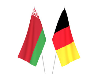 National fabric flags of Belgium and Belarus isolated on white background. 3d rendering illustration.