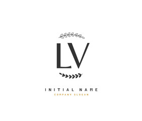 L V ,  Beauty vector initial logo, handwriting logo of initial signature, wedding, fashion, jewerly, boutique, floral and botanical with creative template for any company or business.