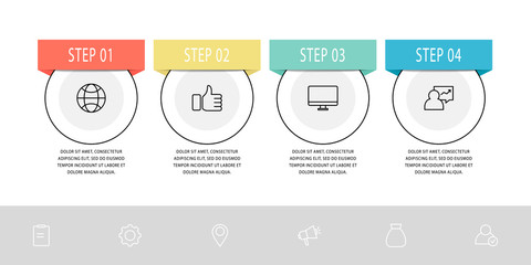 Vector flat line template circle infographics. Business concept with 4 options and labels. Four steps for content, flowchart, graph, diagrams, slideshow, levels