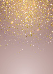 Trendy sparkle design on pastel pink background. Golden glitter greeting card template. Vector design for invitations, party posters, greeting banners, save the date cards .