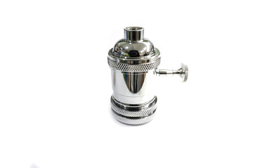silver metallic E27 lamp holder with turning knob switch