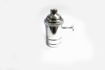 silver metallic E27 lamp holder with turning knob switch