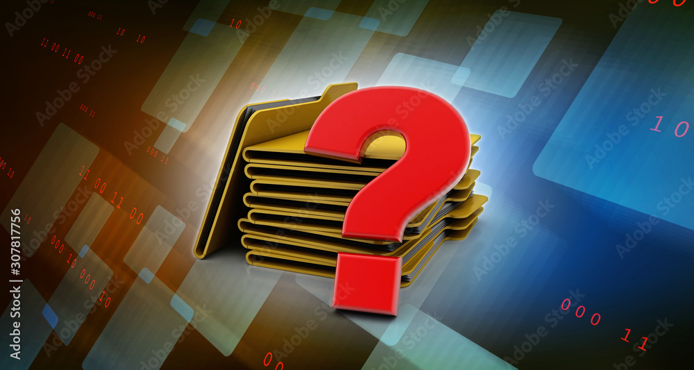 Poster 3d rendering file folder with question symbol